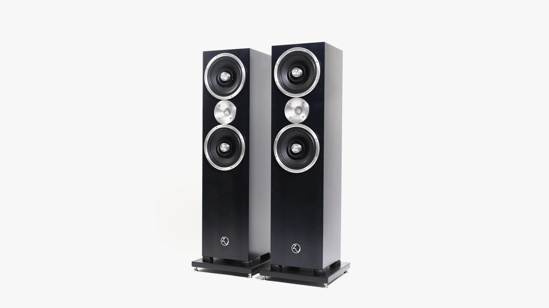 pair of black loudspeakers