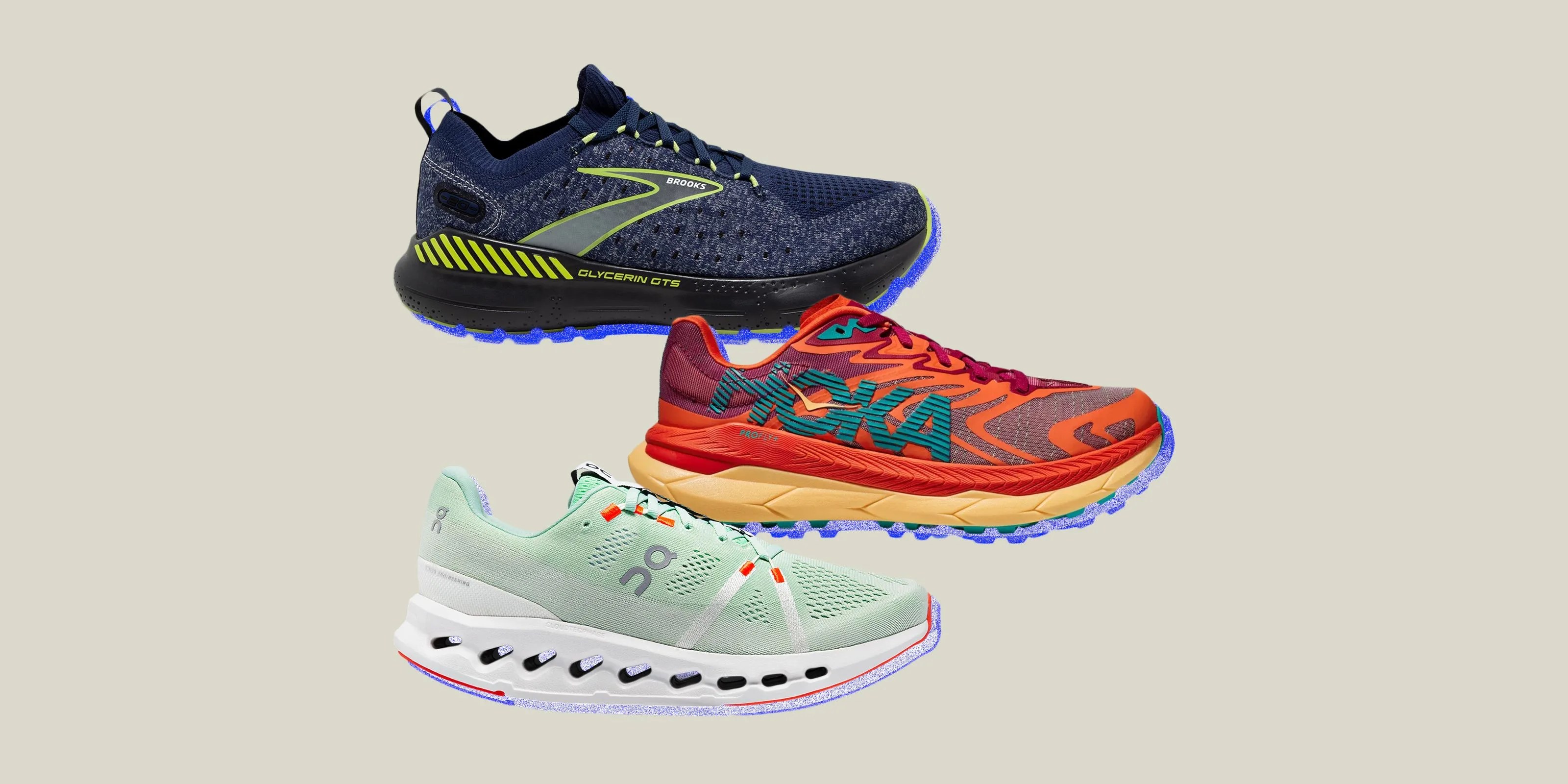 collage of three running shoes