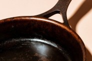 close up of a cast iron skillet