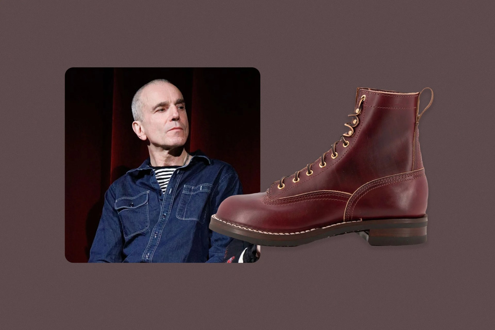 a picture of daniel day lewis next to a boot