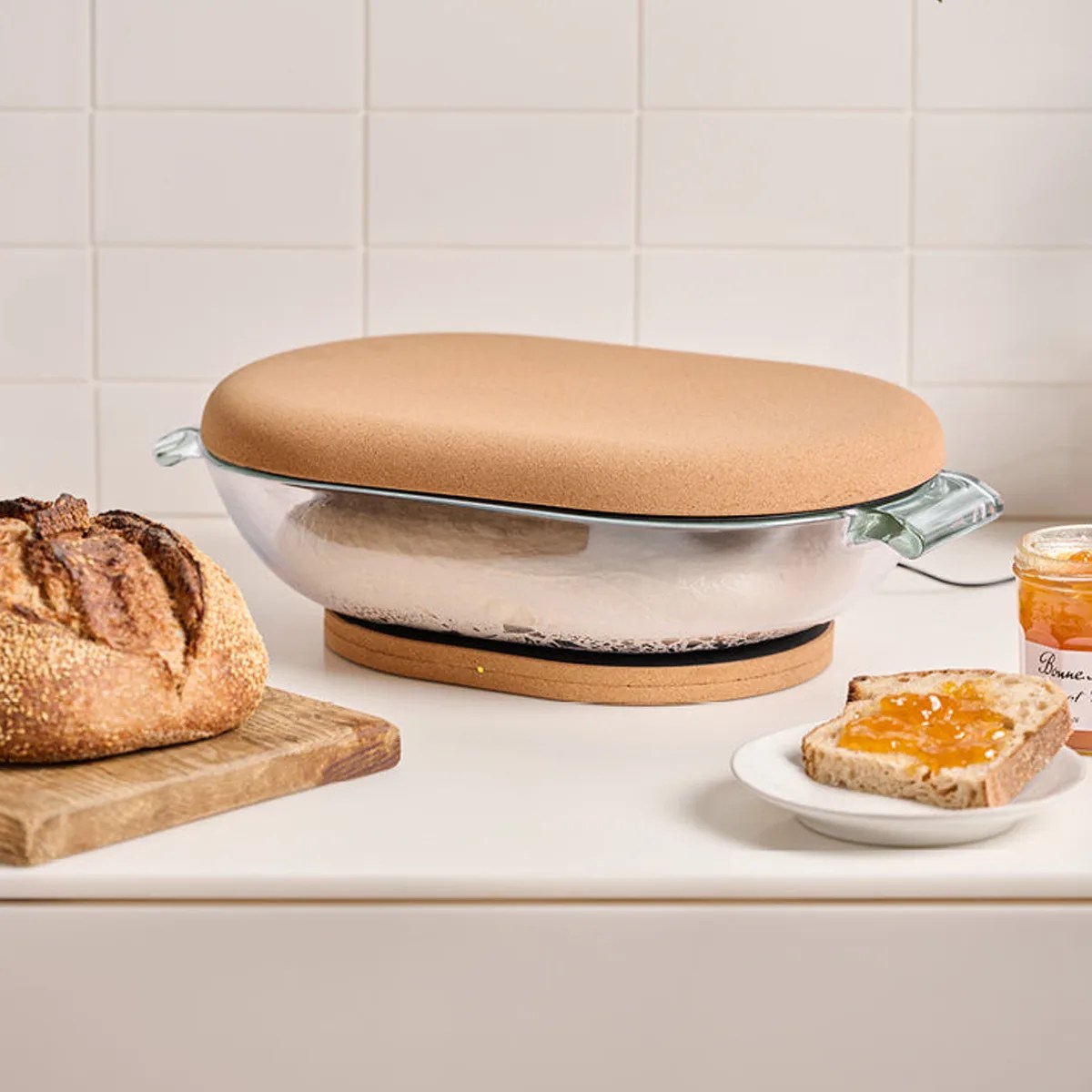 Sourhouse DoughBed on kitchen counter with lid on proving dough