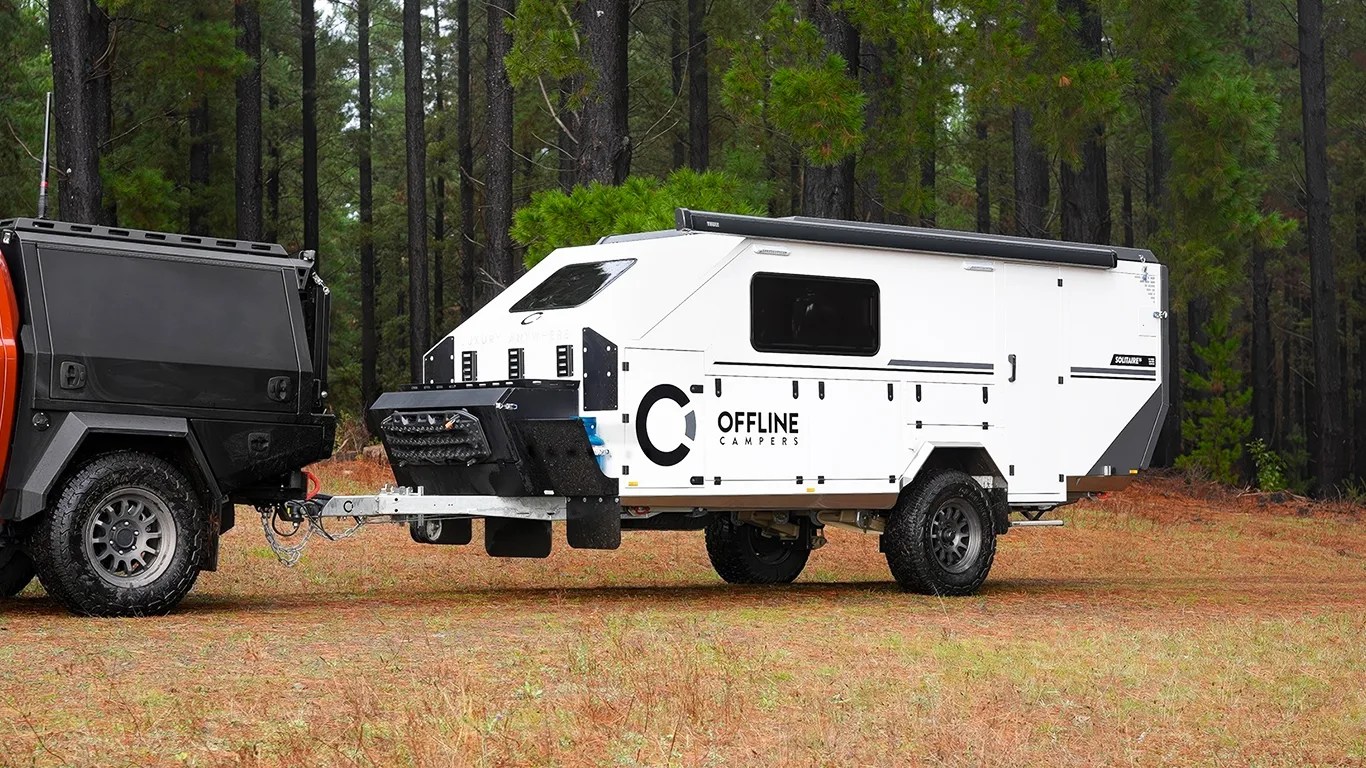 offline camping trailer in the woods