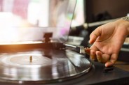 turntable vinyl record player with hand