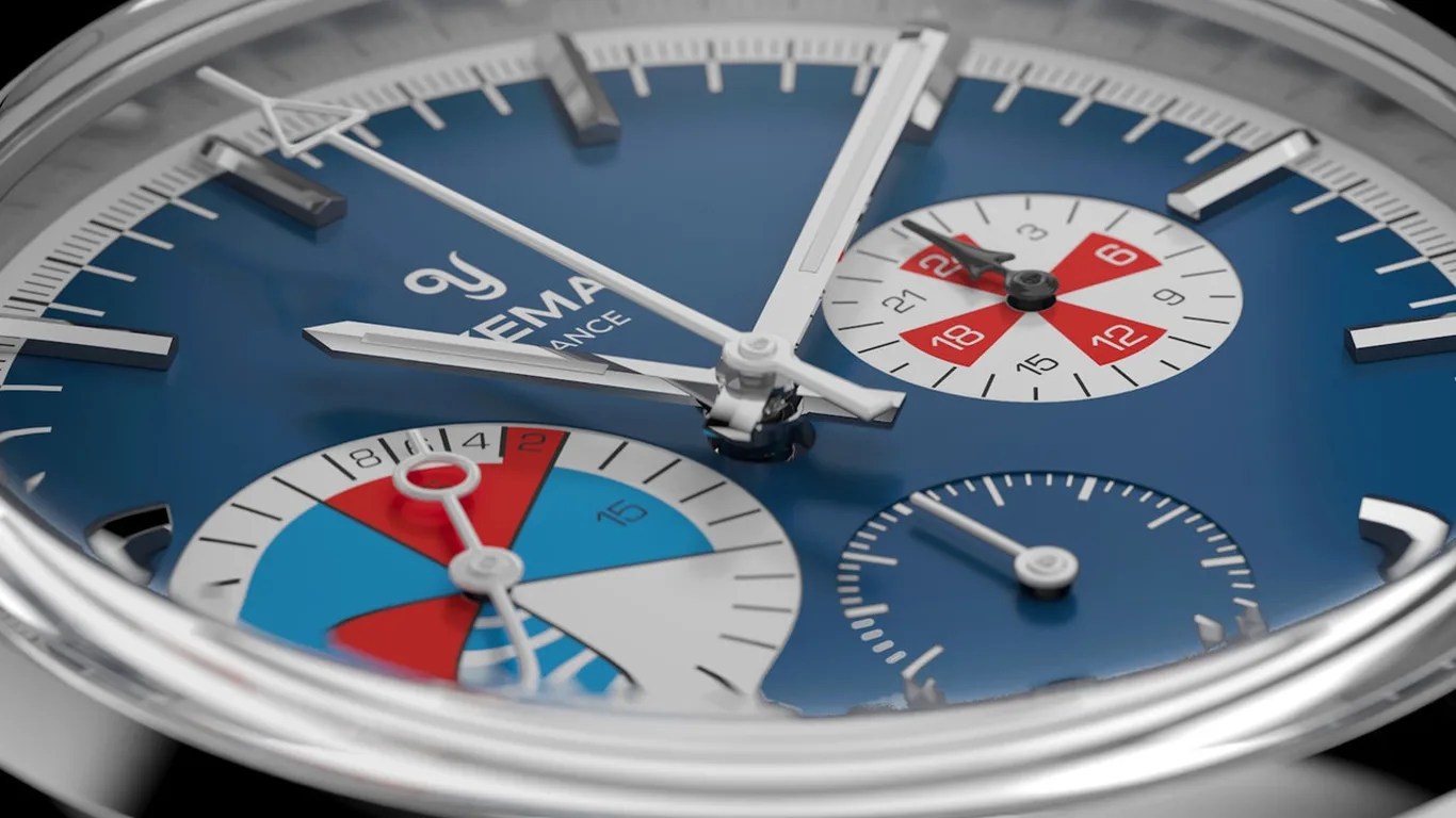 yema chronograph watch dial closeup